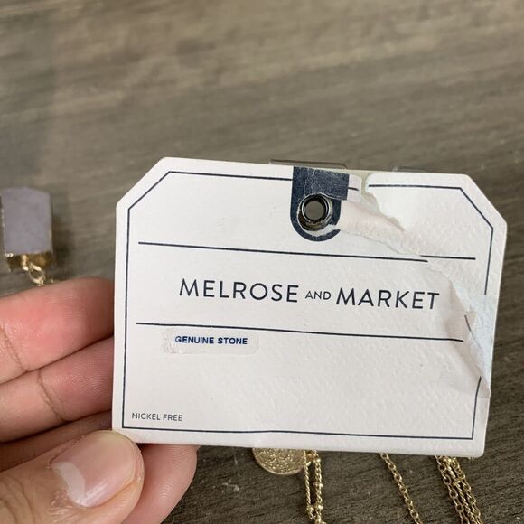 Melrose and Market Multi Layered Long Necklace Gemstone Pendant Charm Gold Tone - Picture 6 of 9